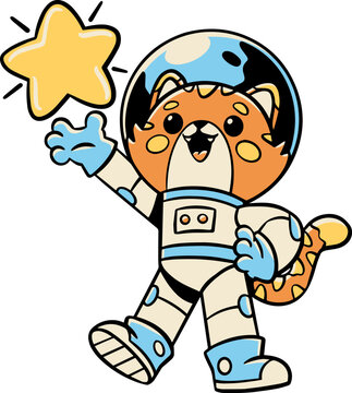 astronaut cat with a star, cute character mascot design