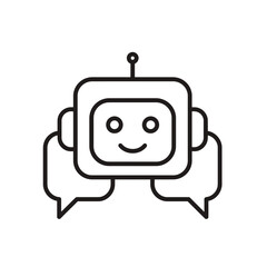 Naklejka premium A smiling robot with speech bubbles illustrates technology and communication.