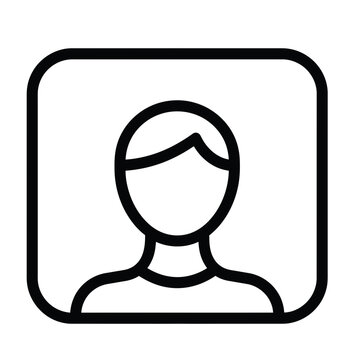 An illustration of a person with short hair in a square frame