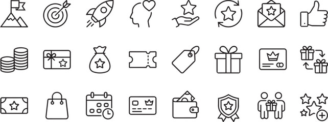 Fototapeta premium Loyalty Program, Customer Reward, and Marketing Bonus Line Icons Set