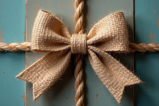 Close-up view of a tied burlap rope bow Simple and elegant , vintage, texture, design element