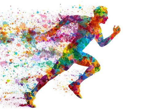 Vibrant abstract runner exploding with colorful paint splashes.