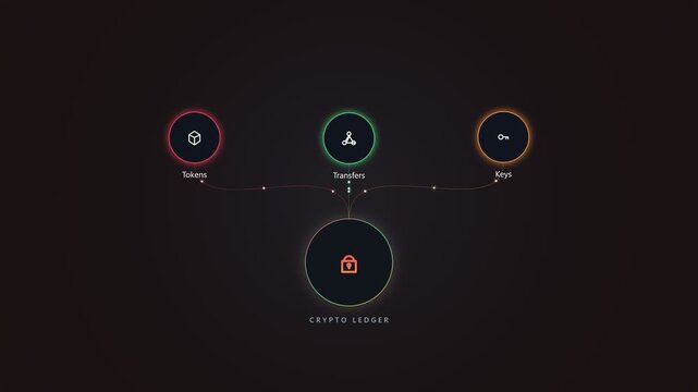 Crypto ledger interface showing digital tokens and secure keys