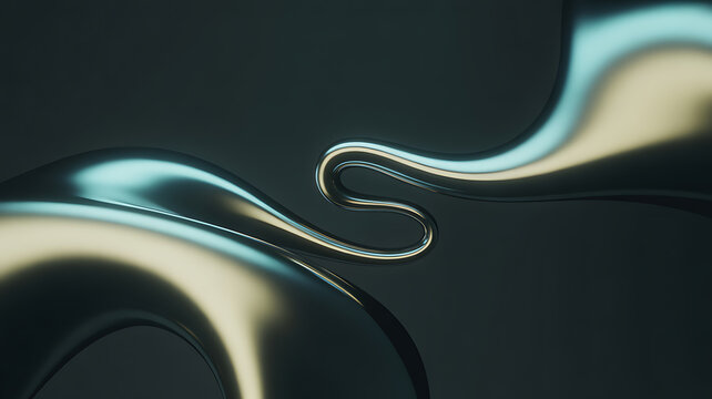 Curved metallic ribbon with iridescent sheen a 3d rendering against a dark background curve fluid loop bend coil