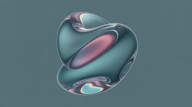 Iridescent abstract form a three dimensional rendering with swirling colors and a glossy surface shape digital three-dimensional swirl