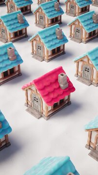 Real Estate House Hunting Concept with Unique Red Roof House Standing Out