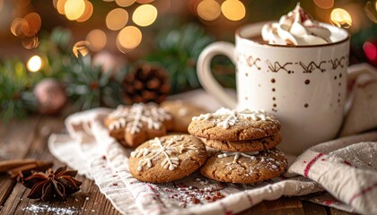 Fototapeta premium Christmas cookies and hot cocoa cozy scene