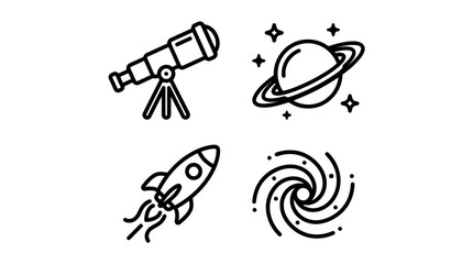 Space Exploration Icons: Telescope, Saturn, Rocket, Galaxy - Vector Art © Raya