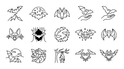 Obraz premium Set of Hand-Drawn Bat Icons and Illustrations for Halloween and Gothic Themes