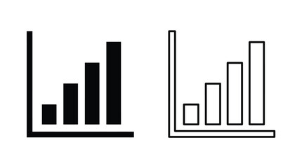 Obraz premium Minimalist black and white bar graph icons featuring solid and outlined styles representing data growth and financial analytics for modern business digital interface design projects