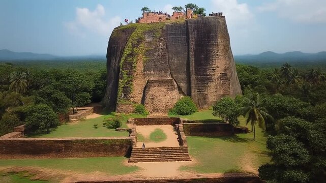 Aerial view sigiriya ancient rock fortress and water gardens