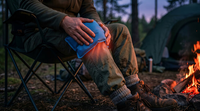 Outdoor Knee Injury Relief: Cold Pack Application for Pain Management in Camping & Hiking First Aid