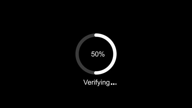 Digital progress bar interface animation featuring a circular loading with percentage counter incrementing from twenty to eighty percent and verifying status text for modern software ui ux