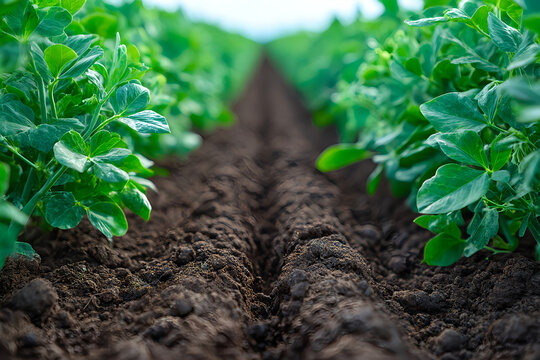 Field bean plants, green beans on a rural farm, pea, Pea in the vegatable garden. Vicia faba, also known in the culinary sense as the pea, fava bean, or faba bean is a species, pea plant, field bean.