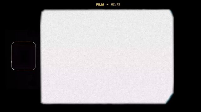 Vintage super 8mm film frame overlay with sprocket hole textured film grain and authentic retro border for cinematic nostalgia concept vfx video loop element on black background