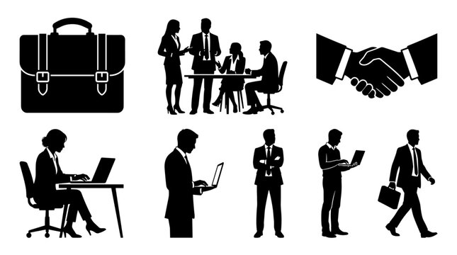 Business Meeting and Office Work Silhouettes Collection