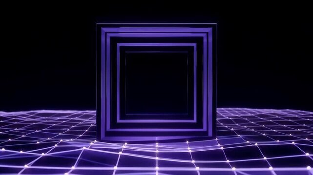 Futuristic Nested Frame in Deep Space with Holographic Grid Terrain