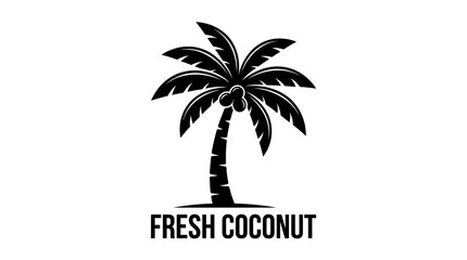 Obraz premium Black and white silhouette logo of a palm tree with coconuts.