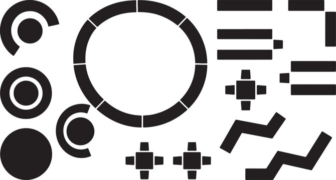 Abstract geometric shapes collection featuring circles lines and cross symbols as a minimalist vector design element set