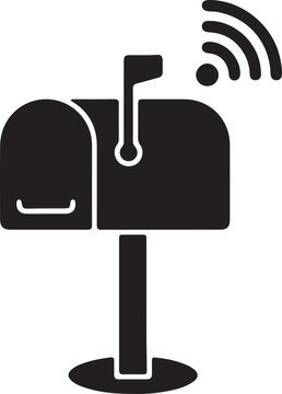 Smart mailbox silhouette, wireless post box with WiFi signal or digital mail notification vector icon.