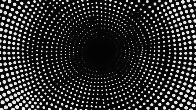 Seamless binary code pattern with flowing white dots on black background. Digital data stream concept for cybersecurity and programming projects. High contrast motion graphics for tech presentations.
