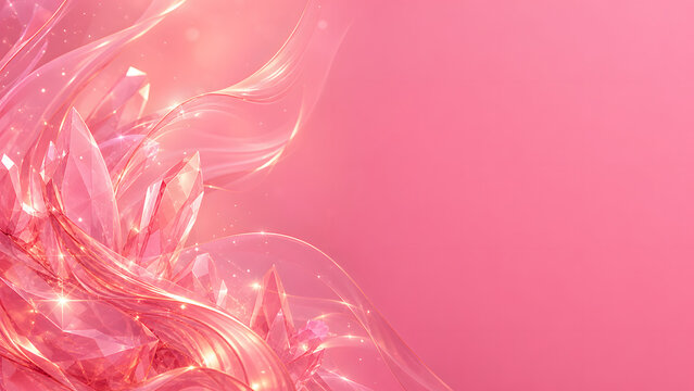 Abstract pink crystal background with flowing wave patterns and sparkles