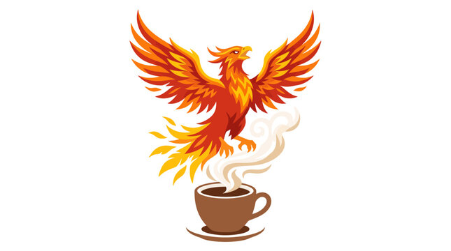 Phoenix rising from the steam of a coffee cup
