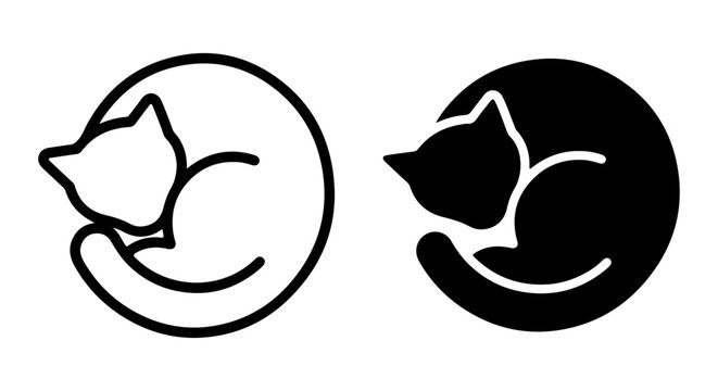 Sleeping Cat Icons, Minimalist Feline Vector Art, Cozy Pet Silhouette, Black and White Animal Graphics