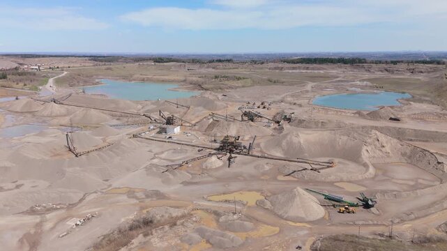 Open-pit Mine With Industrial Extraction Process At An Active Quarry Near Caledon Village, Ontario, Canada. Aerial Shot