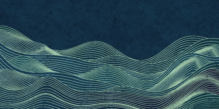 Minimalist Abstract Wavy Line Pattern on Dark Blue Texture