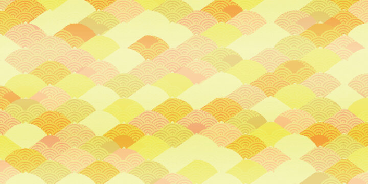Elegant Japanese traditional fan pattern yellow background