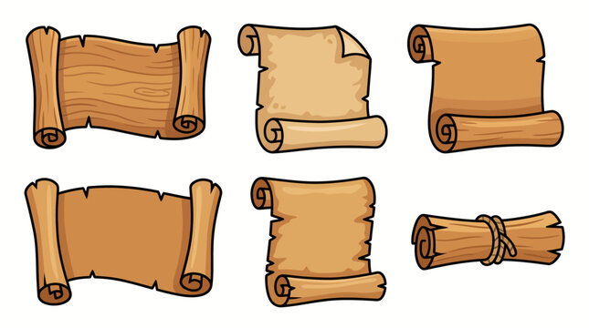 Set of vintage old paper scrolls and parchment banners.