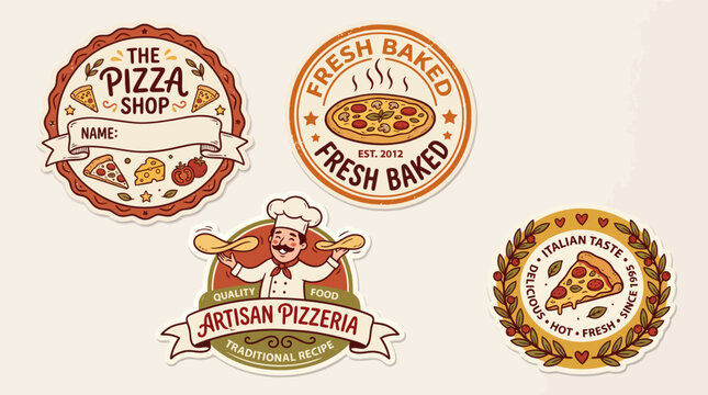 Set of vintage pizza shop logo and badge designs.