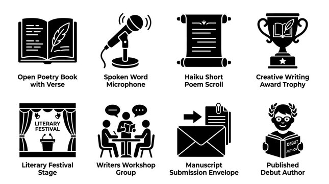 Set of Literary Festival and Creative Writing Icons.
