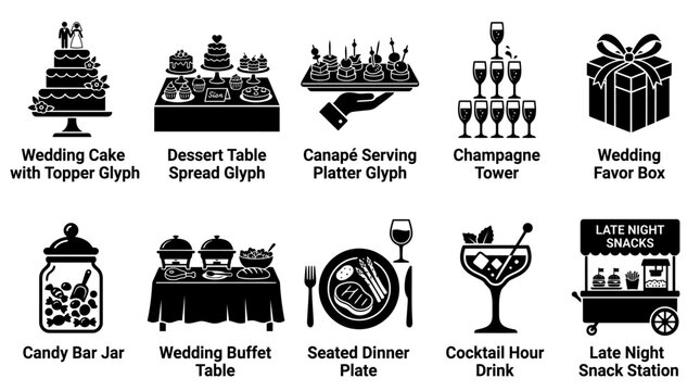 Set of wedding and event catering service icons.