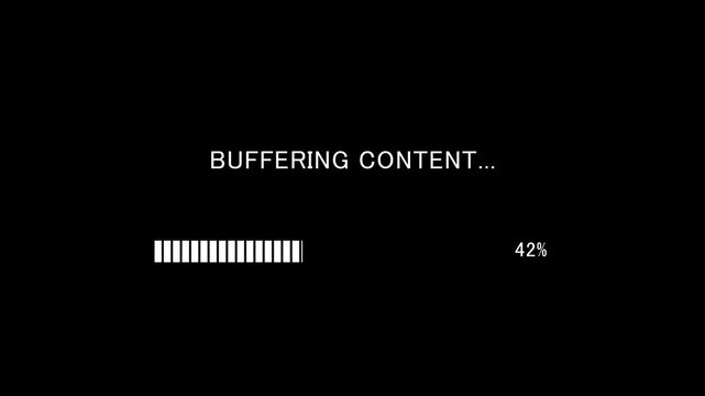 Retro TV screen showing buffering content message with loading bar on black background, seamless loop