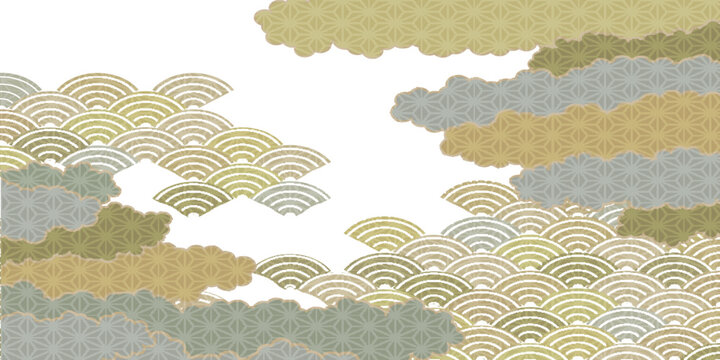 Traditional Japanese Style Pattern Background with Clouds and Waves