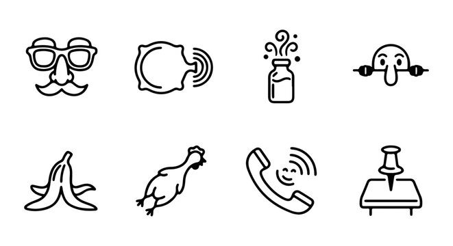 Funny Prank Icons, Gag Gifts, Novelty Items, Joke Props, Humorous Vector Graphics