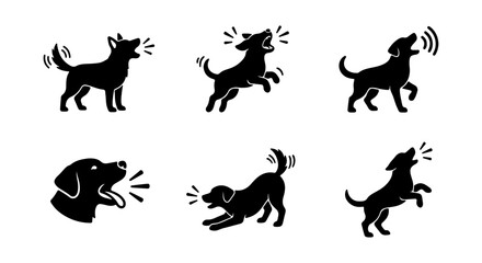 Obraz premium Dog Barking Sound Icons, Canine Vocalization Silhouettes, Pet Communication Vector Set