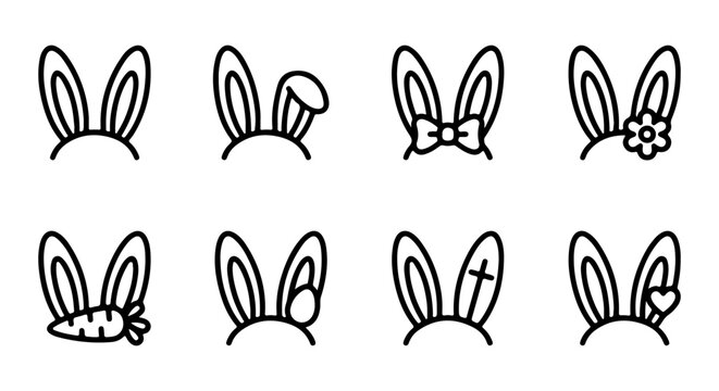 Cute Bunny Ears Vector Icons Set, Easter Rabbit Head Silhouettes, Spring Holiday Graphics