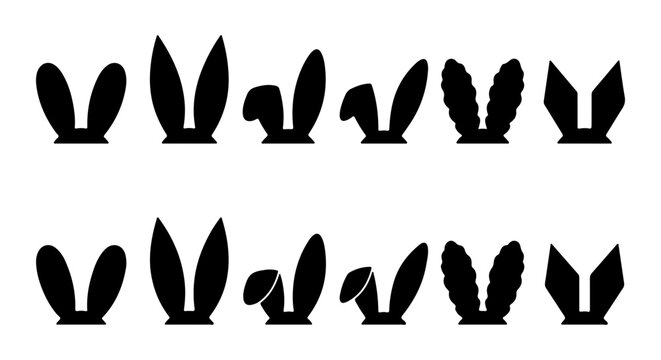 Black Bunny Ears Vector Icons, Cute Rabbit Head Silhouettes for Easter and Spring Celebrations