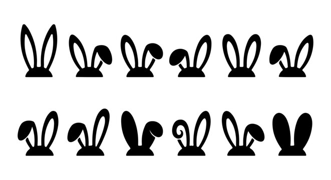 Cute Bunny Ears Vector Set, Easter Rabbit Icons, Spring Holiday Animal Silhouettes