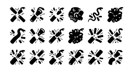 Explosion Icons Set, Bursting Firework Symbols, Dynamic Blast Graphics, Vector Elements © Muntaha