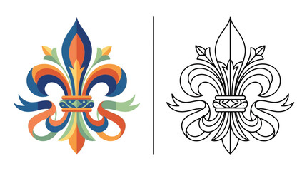 Colorful Fleur de Lis Emblem and Outline © Zeyi