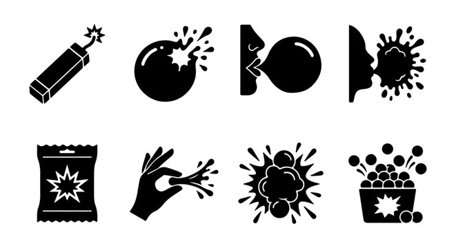 Explosion Icons, Bubble Gum Set, Dynamite, Candy, Fun Symbols
