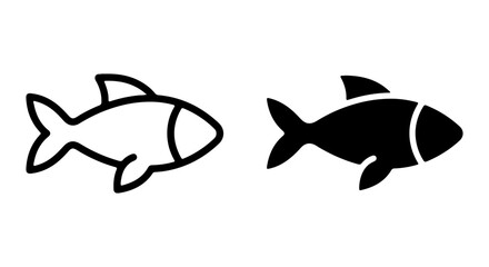 Fototapeta premium Simple Fish Icons, Outline and Silhouette, Aquatic Animal Vector Graphics, Seafood and Ocean Life Symbols
