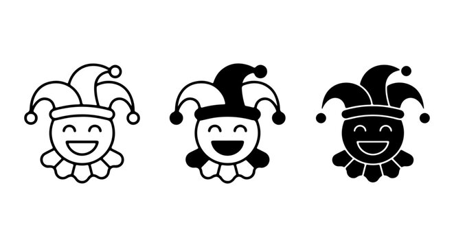 Jester Icons, Fool Faces, Carnival Characters, Vector Graphics Set