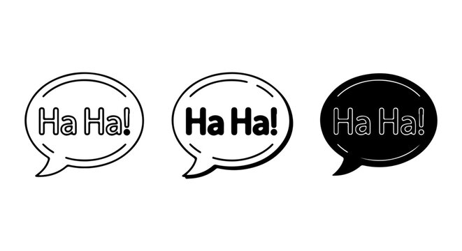 Three Ha Ha Speech Bubbles, Laughter Icons, Comedy Dialogue Vector Set