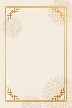 Elegant chinese style gold border with floral pattern on a beige background for packaging and festive design.