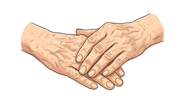 Close up illustration of elderly hands showing wrinkles and veins, symbolizing aging and experience